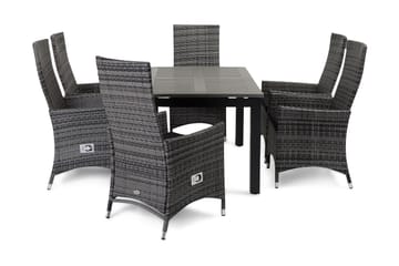 Monaco Matgrupp Utomhus 152-210 + 6 Jenny Ställbar Fåtölj - Svart/Grå - Utemöbler & utemiljö - Utegrupp - Matgrupp utomhus