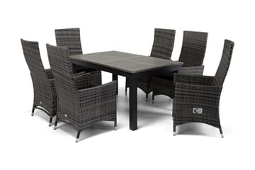 Monaco Matgrupp Utomhus 152-210 + 6 Jenny Ställbar Fåtölj - Svart/Grå - Utemöbler & utemiljö - Utegrupp - Matgrupp utomhus