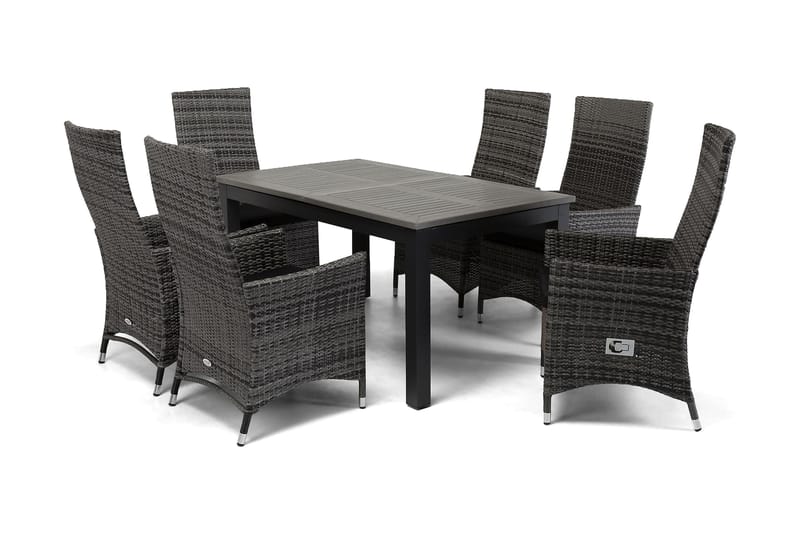 Monaco Matgrupp Utomhus 152-210 + 6 Jenny Ställbar Fåtölj - Svart/Grå - Utemöbler & utemiljö - Utegrupp - Matgrupp utomhus