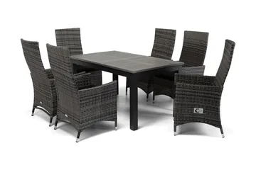 Monaco Matgrupp Utomhus 152-210 + 6 Jenny Ställbar Fåtölj - Svart/Grå - Utemöbler & utemiljö - Utegrupp - Matgrupp utomhus