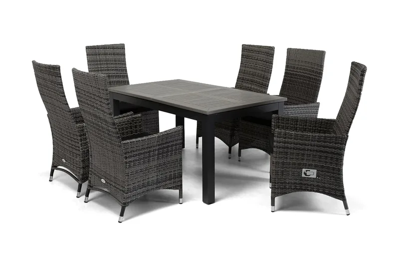 Monaco Matgrupp Utomhus 152-210 + 6 Jenny Ställbar Fåtölj - Svart/Grå - Utemöbler & utemiljö - Utegrupp - Matgrupp utomhus