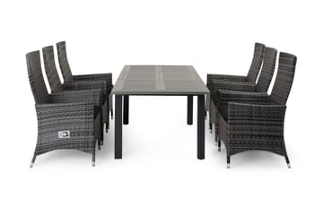 Monaco Matgrupp Utomhus 152-210 + 6 Jenny Ställbar Fåtölj - Svart/Grå - Utemöbler & utemiljö - Utegrupp - Matgrupp utomhus