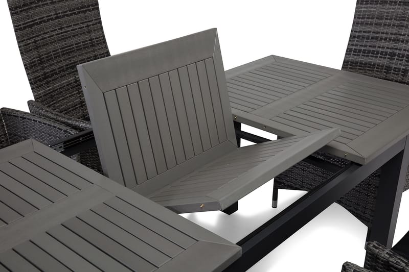 Monaco Matgrupp Utomhus 152-210 + 6 Jenny Ställbar Fåtölj - Svart/Grå - Utemöbler & utemiljö - Utegrupp - Matgrupp utomhus