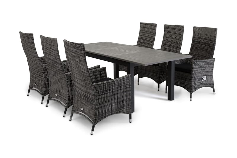 Monaco Matgrupp Utomhus 152-210 + 6 Jenny Ställbar Fåtölj - Svart/Grå - Utemöbler & utemiljö - Utegrupp - Matgrupp utomhus