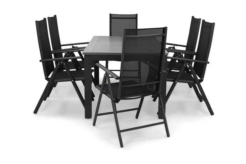Monaco Matgrupp Utomhus 152-210 + 6 Maggie Positionsstol - Svart - Utemöbler & utemiljö - Utegrupp - Matgrupp utomhus