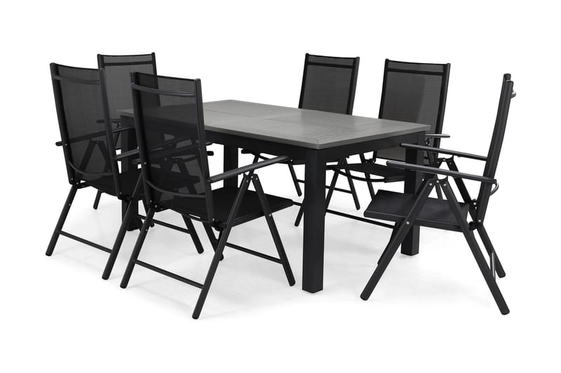 Monaco Matgrupp Utomhus 152-210 + 6 Maggie Positionsstol - Svart - Utemöbler & utemiljö - Utegrupp - Matgrupp utomhus