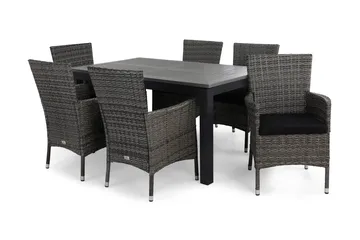 Monaco Matgrupp Utomhus 152-210 + 6 Thor Fåtölj m Dyna - Svart/Grå/Svart - Utemöbler & utemiljö - Utegrupp - Matgrupp utomhus
