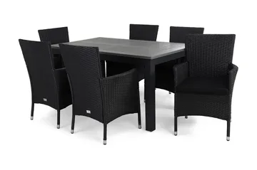 Monaco Matgrupp Utomhus 152-210 + 6 Thor Fåtölj m Dyna - Svart/Svart/Svart - Utemöbler & utemiljö - Utegrupp - Matgrupp utomhus