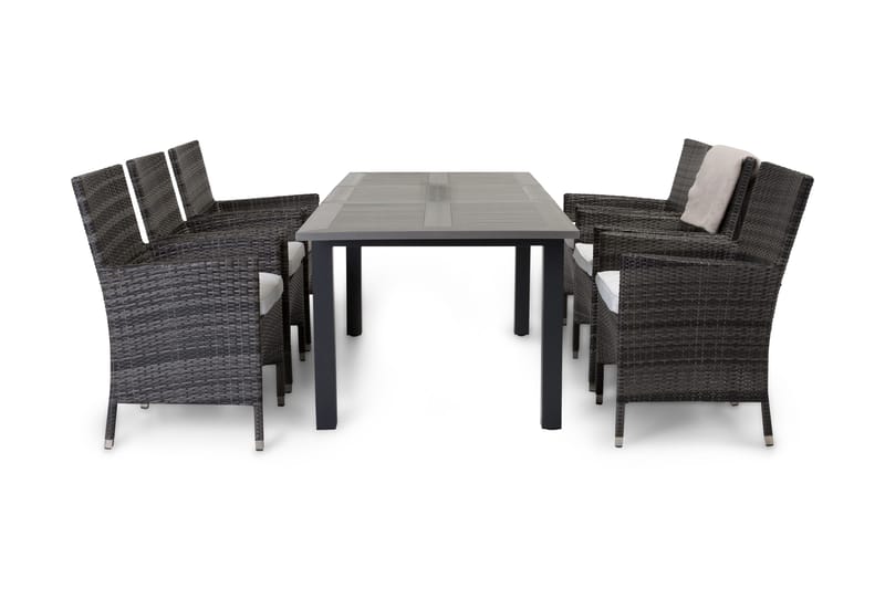 Monaco Matgrupp Utomhus 152-210 + 6 Thor Fåtölj, Svart/Grå