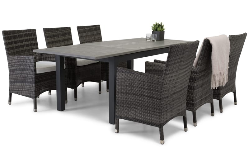 Monaco Matgrupp Utomhus 152-210 + 6 Thor Fåtölj - Svart/Grå - Utemöbler & utemiljö - Utegrupp - Matgrupp utomhus