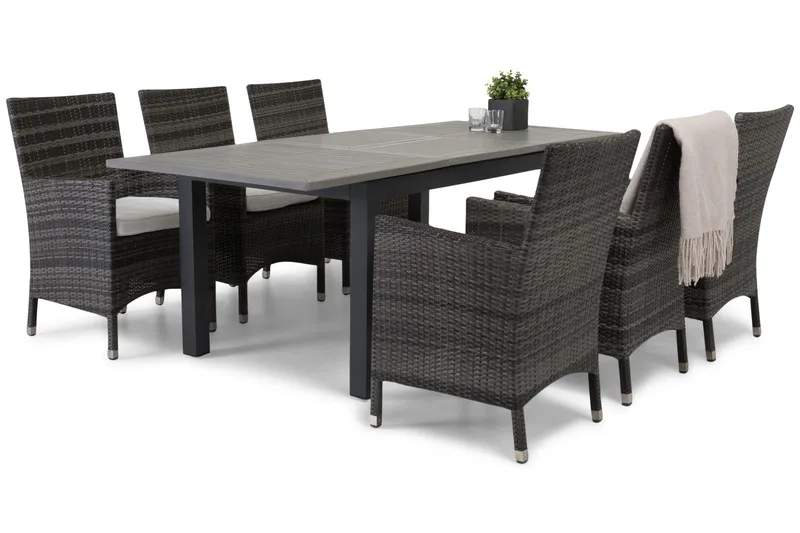 Monaco Matgrupp Utomhus 152-210 + 6 Thor Fåtölj - Svart/Grå - Utemöbler & utemiljö - Utegrupp - Matgrupp utomhus