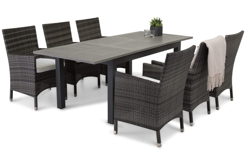 Monaco Matgrupp Utomhus 152-210 + 6 Thor Fåtölj - Svart/Grå - Utemöbler & utemiljö - Utegrupp - Matgrupp utomhus