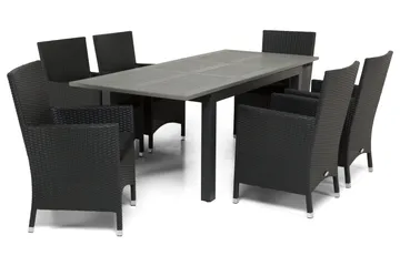 Monaco Matgrupp Utomhus 152-210 + 6 Thor Fåtölj - Svart/Svart - Utemöbler & utemiljö - Utegrupp - Matgrupp utomhus