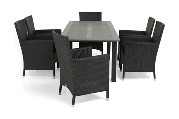 Monaco Matgrupp Utomhus 152-210 + 6 Thor Fåtölj - Svart/Svart - Utemöbler & utemiljö - Utegrupp - Matgrupp utomhus