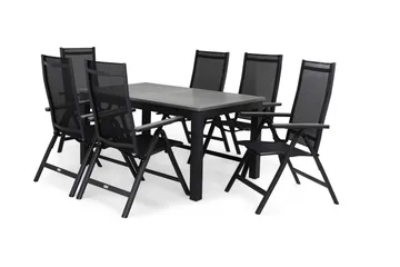 Monaco Matgrupp Utomhus 152-210 + 6 Positionsstol - Svart/Grå - Utemöbler & utemiljö - Utegrupp - Matgrupp utomhus