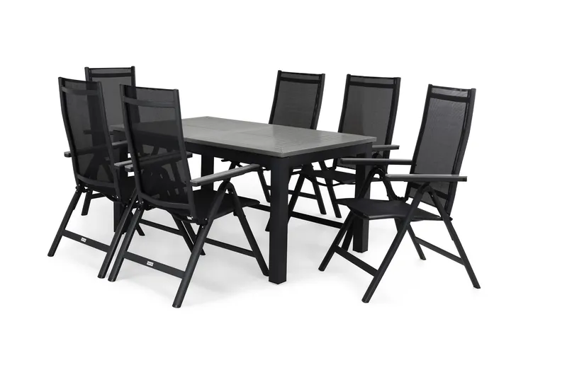 Monaco Matgrupp Utomhus 152-210 + 6 Positionsstol - Svart/Grå - Utemöbler & utemiljö - Utegrupp - Matgrupp utomhus