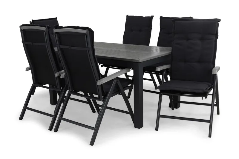 Monaco Matgrupp Utomhus 152-210 + 6 Positionsstol Lyx m Dyna, Svart/Svart/Grå