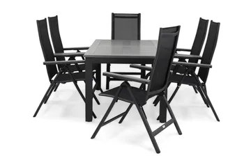 Monaco Matgrupp Utomhus 152-210 + 6 Positionsstol - Svart/Grå - Utemöbler & utemiljö - Utegrupp - Matgrupp utomhus