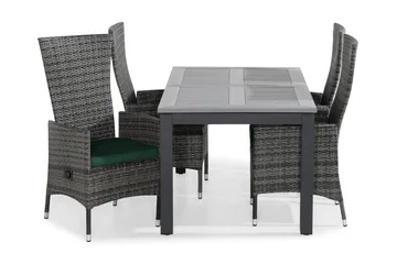 Monaco Matgrupp Utomhus 152-210x90 + 4 Jenny Fåtölj Ställbar m Dyna - Svart/Grå/Grön - Utemöbler & utemiljö - Utegrupp - Matgrupp utomhus