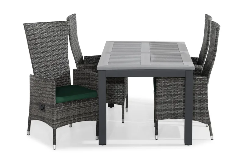 Monaco Matgrupp Utomhus 152-210x90 + 4 Jenny Fåtölj Ställbar m Dyna - Svart/Grå/Grön - Utemöbler & utemiljö - Utegrupp - Matgrupp utomhus