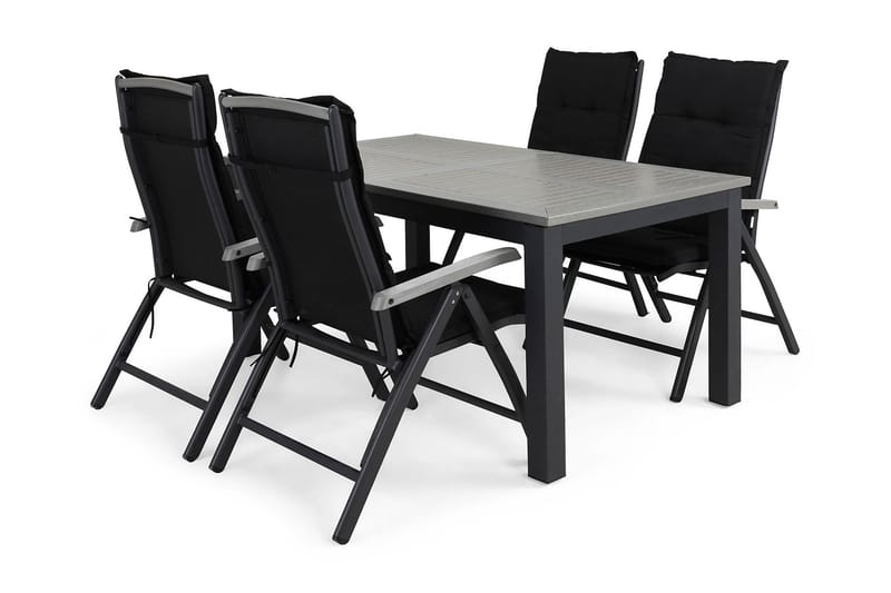Monaco Matgrupp Utomhus 152-210x90 + 4 Monaco Positionsstol m Dyna, Svart/Grå