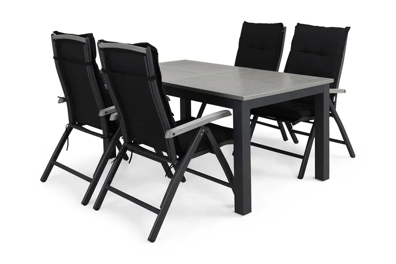 Monaco Matgrupp Utomhus 152-210x90 + 4 Monaco Positionsstol m Dyna, Svart/Grå