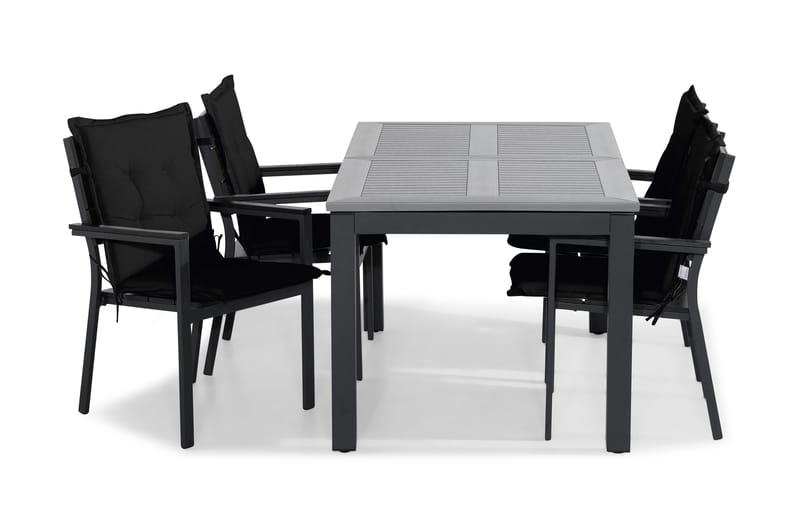 Monaco Matgrupp Utomhus 152-210x90 + 4 Tunis Stapelstol m Dyna, Svart