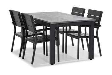 Monaco Matgrupp Utomhus 152-210x90 + 4 Tunis Stapelstol - Svart - Utemöbler & utemiljö - Utegrupp - Matgrupp utomhus