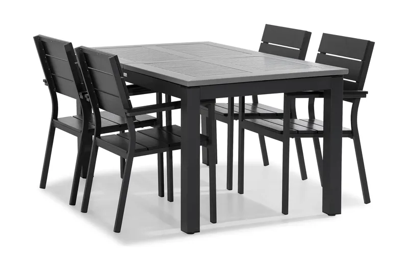 Monaco Matgrupp Utomhus 152-210x90 + 4 Tunis Stapelstol, Svart