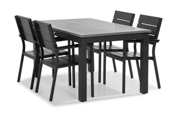 Monaco Matgrupp Utomhus 152-210x90 + 4 Tunis Stapelstol - Svart - Utemöbler & utemiljö - Utegrupp - Matgrupp utomhus