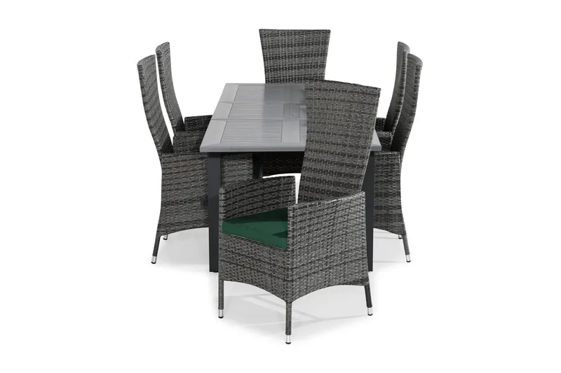 Monaco Matgrupp Utomhus 152-210x90 + 6 Jenny Fåtölj Ställbar m Dyna - Svart/Grå/Grön - Utemöbler & utemiljö - Utegrupp - Matgrupp utomhus