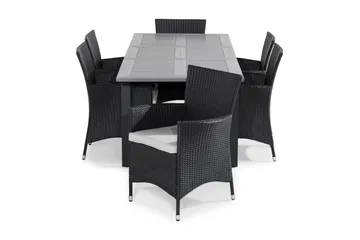 Monaco Matgrupp Utomhus 152-210x90 + 6 Thor Fåtölj m Dyna - Grå/Svart - Utemöbler & utemiljö - Utegrupp - Matgrupp utomhus