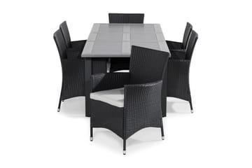 Monaco Matgrupp Utomhus 152-210x90 + 6 Thor Fåtölj m Dyna - Grå/Svart - Utemöbler & utemiljö - Utegrupp - Matgrupp utomhus
