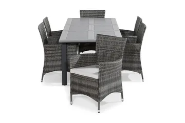 Monaco Matgrupp Utomhus 152-210x90 + 6 Thor Fåtölj m Dyna - Grå/Svart - Utemöbler & utemiljö - Utegrupp - Matgrupp utomhus