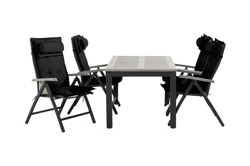 Monaco Matgrupp Utomhus 90x152-210 + 4 Positionsstolar m Dyna, Svart/Grå