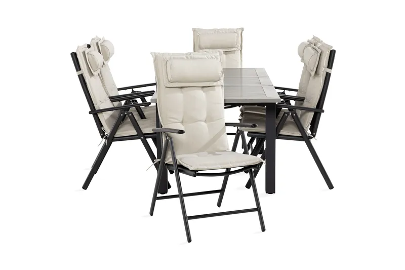 Monaco Matgrupp Utomhus 90x152-210 + 6 Maggie Positionsstol m Dyna, Svart/Offwhite