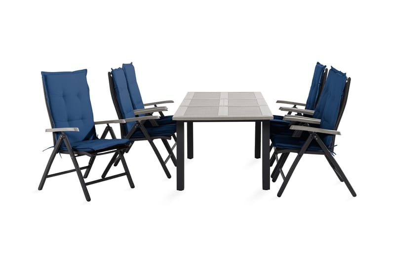 Monaco Matgrupp Utomhus 90x152-210 + 6 Positionsstolar m Dyna, Svart/Grå/Blå