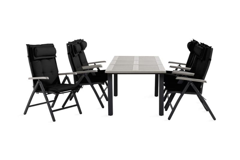 Monaco Matgrupp Utomhus 90x152-210 + 6 Positionsstolar m Dyna, Svart/Grå