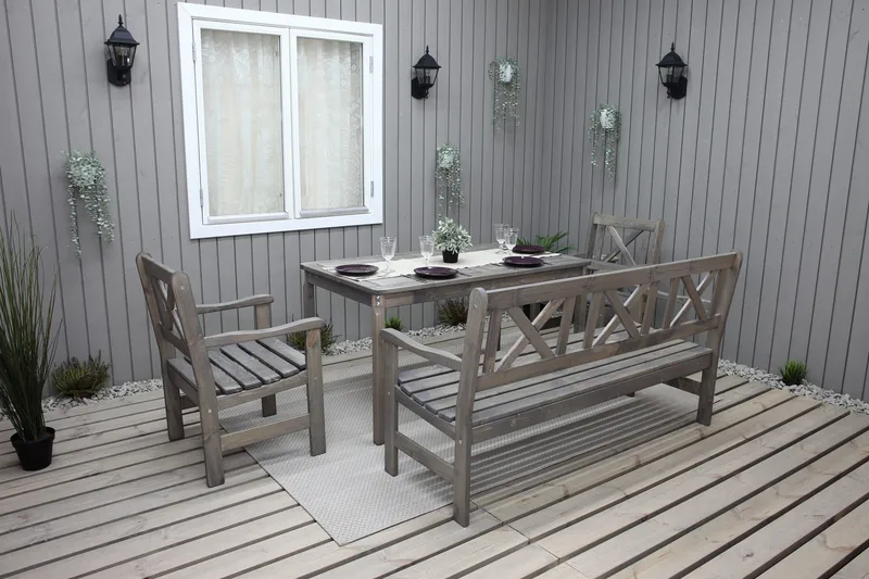 Olivo Matgrupp Utomhus + 2 Utestolar + Bänk Utomhus - Grå - Utemöbler & utemiljö - Utegrupp - Matgrupp utomhus