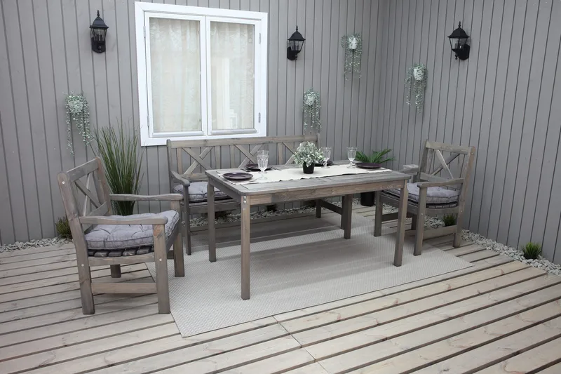 Olivo Matgrupp Utomhus + 2 Utestolar + Bänk Utomhus - Grå - Utemöbler & utemiljö - Utegrupp - Matgrupp utomhus