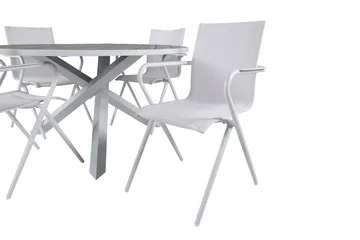 Parma Matgrupp Rund Ø140cm + 4 Alina Matstolar Vit/Grå - Vit/Grå - Utemöbler & utemiljö - Utegrupp - Matgrupp utomhus