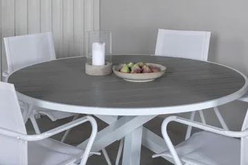 Parma Matgrupp Rund Ø140cm + 4 Alina Matstolar Vit/Grå - Vit/Grå - Utemöbler & utemiljö - Utegrupp - Matgrupp utomhus