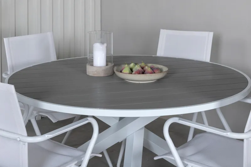 Parma Matgrupp Rund Ø140cm + 4 Alina Matstolar Vit/Grå - Vit/Grå - Utemöbler & utemiljö - Utegrupp - Matgrupp utomhus