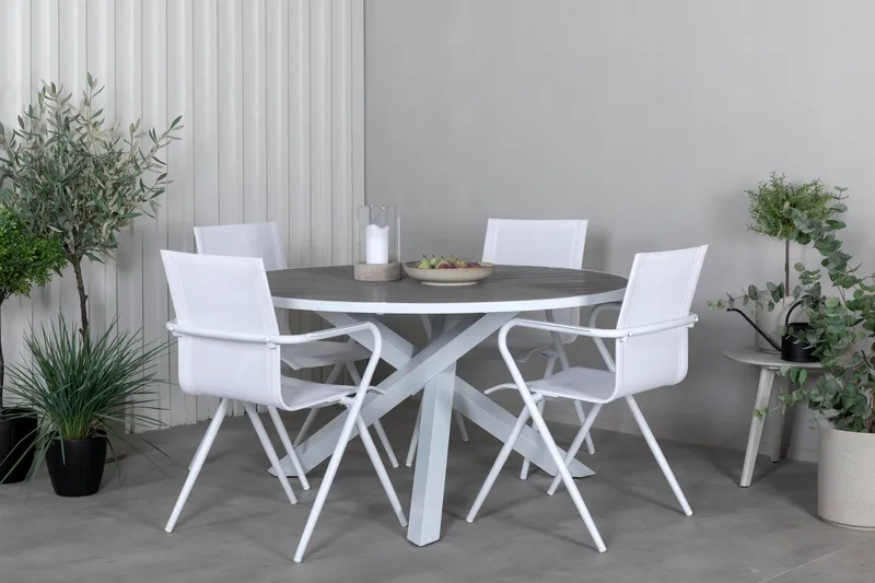 Parma Matgrupp Rund Ø140cm + 4 Alina Matstolar Vit/Grå - Vit/Grå - Utemöbler & utemiljö - Utegrupp - Matgrupp utomhus