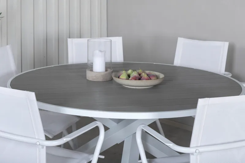 Parma Matgrupp Rund Ø140cm + 6 Alina Matstolar Vit/Grå - Vit/Grå - Utemöbler & utemiljö - Utegrupp - Matgrupp utomhus