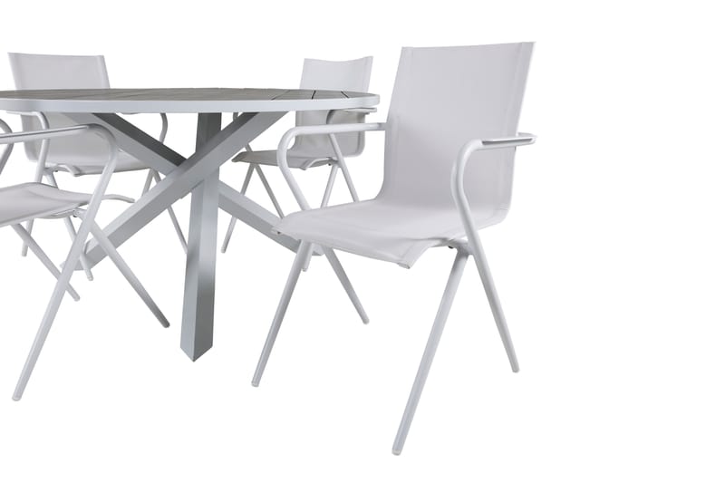 Parma Matgrupp Utomhus Rund Ø140cm + 4 Alina Matstolar - Vit/Grå - Utemöbler & utemiljö - Utegrupp - Matgrupp utomhus