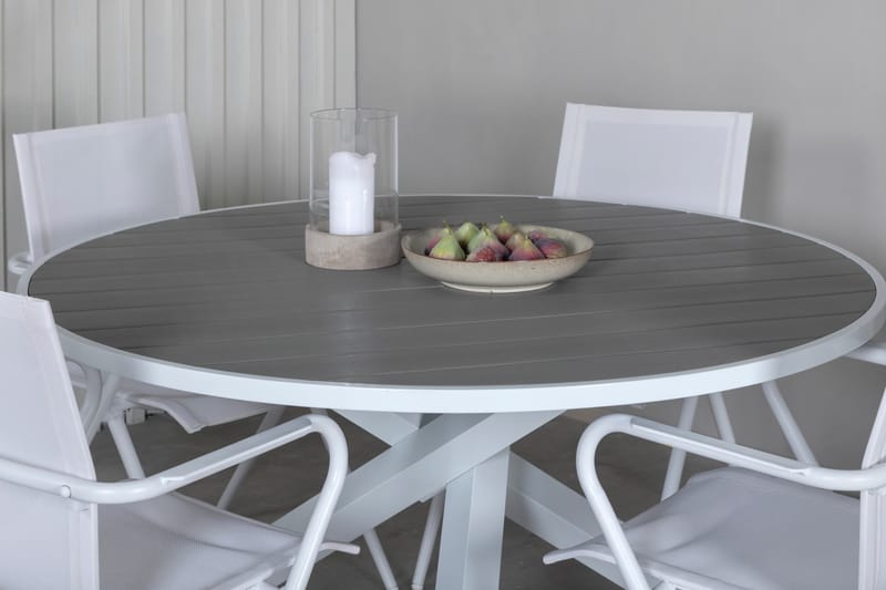 Parma Matgrupp Utomhus Rund Ø140cm + 4 Alina Matstolar - Vit/Grå - Utemöbler & utemiljö - Utegrupp - Matgrupp utomhus