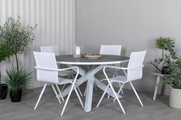 Parma Matgrupp Utomhus Rund Ø140cm + 4 Alina Matstolar - Vit/Grå - Utemöbler & utemiljö - Utegrupp - Matgrupp utomhus