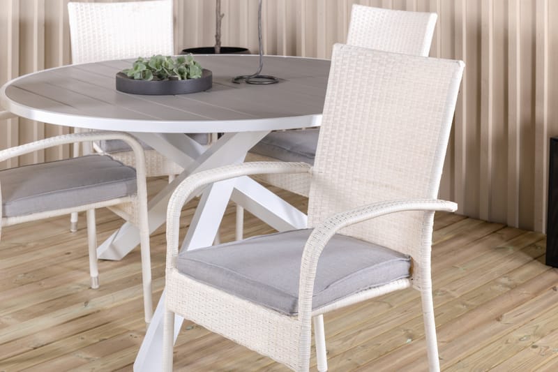 Parma Matgrupp Utomhus Rund Ø140cm + 4 Anna Karmstolar - Vit - Utemöbler & utemiljö - Utegrupp - Matgrupp utomhus