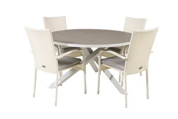 Parma Matgrupp Utomhus Rund Ø140cm + 4 Anna Karmstolar - Vit - Utemöbler & utemiljö - Utegrupp - Matgrupp utomhus